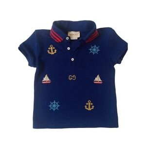 Gucci Navy Blue Polo Shirt Size 12-18 Months embroidery nautical made in Italy